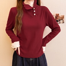 实拍2025冬季大码长袖假两件T恤加厚保暖显瘦百搭减龄别致打底衫