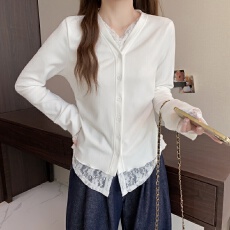 批发实拍大码长袖开衫假两件<b class='q'>蕾丝</b>边加厚保暖T恤减龄遮肉显瘦<b class='q'>打底衫</b>女