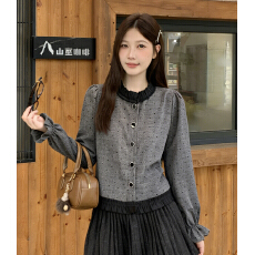 批发实拍秋装新款时尚设计感木耳边长袖衬衫女时尚洋气百搭气质上衣服