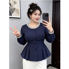 批发实拍高级感长袖<b class='q'>衬衫</b>女2026春装大码女装时尚收腰显瘦裙摆上衣潮