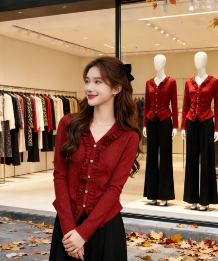 실사 2026 가을 의상 빅 사이즈 가을 겨울철 패션 V넥 레이스 디자인 센스 다용도 슬림해 보이는 지방 mm 만나는 맨위