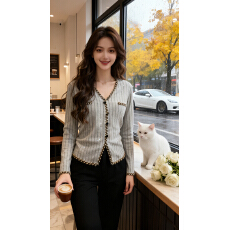 批发实拍大码重工亮片v领针织开衫女复古毛衣2026年新款长袖收腰上衣