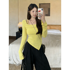 批发实拍2026春装大码设计感百搭不规则长袖上衣女胖mm修身T恤打底衫