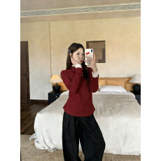 批发实拍2026春装大码长袖假两件T恤加厚保暖显瘦百搭减龄别致打底衫