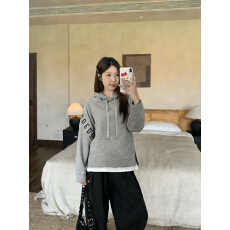 批发实拍大码2026年加绒加厚拼接假两件中长款卫衣外套慵懒风显瘦上衣