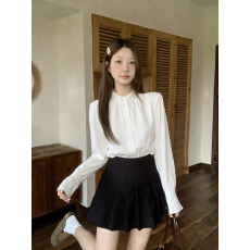 批发实拍2026春装设计木耳边领百搭衬衫大码微胖mm宽松高级感长袖上衣