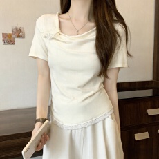 批发实拍～大码2026<b class='q'>春</b>夏新款纯欲蕾丝短袖芭蕾风气质显瘦设计感上衣