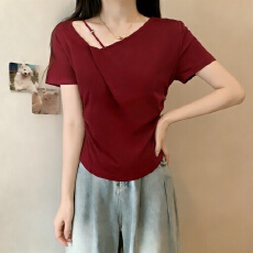 批发实拍210克精棉2026夏季大码<b class='q'>女装</b>纯欲辣妹风收腰上衣短袖t恤上衣