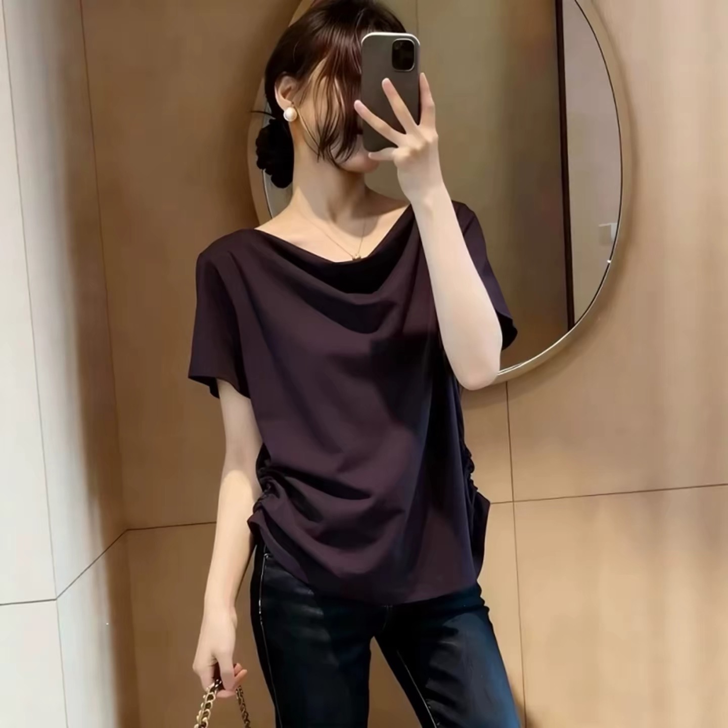 실사 210 그램 좋은 면 말뚝 더미 칼라 반팔 티셔츠 패션 연령 감소 작은 대중 출퇴근 고급 디자인 센스 기본 셔츠 여성