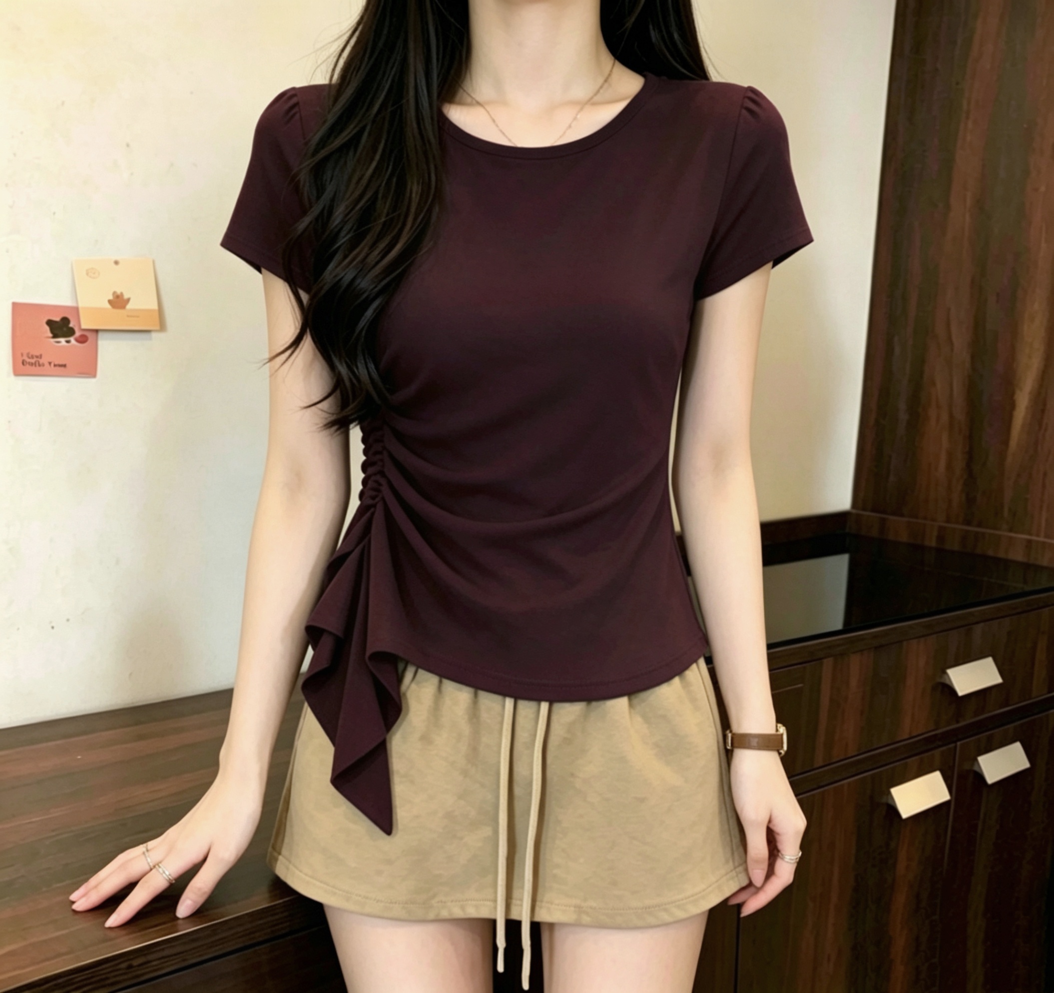 RY6079#精棉2026夏季大码女装胖mm短袖t恤女设计感正肩上衣