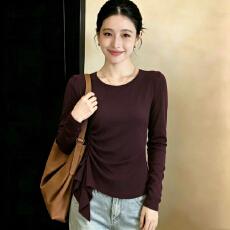 批发实拍230克精棉2026秋装大码女装胖mm长袖t恤女设计感正肩上衣