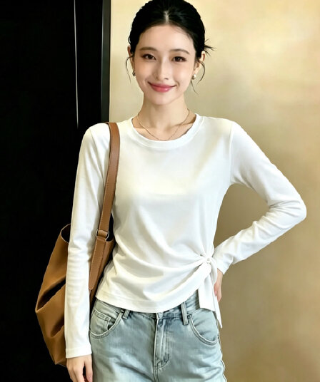 실사 210 그램 좋은 면 2026 가을 의상 빅 사이즈 여성 의류 한 부서 티셔츠 패션 슬림해 보이는 고급 디자인 센스 맨위