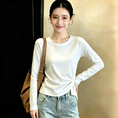 批发实拍210克精棉2026秋装大码女装韩系T恤时尚显瘦高级设计感上衣