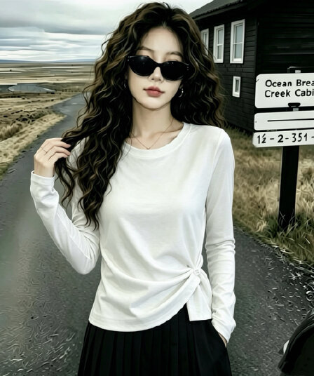 실사 210 그램 좋은 면 2026 가을 의상 빅 사이즈 여성 의류 한 부서 티셔츠 패션 슬림해 보이는 고급 디자인 센스 맨위