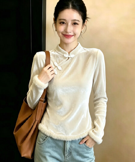 실사 빅 사이즈 여성 의류 새로운 중식 치파오 단추 긴팔 티셔츠 2026 가을 의상 새로운 고급 센스 국풍 맨위