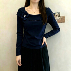 批发实拍230克精棉大码女装2026秋装荷叶边上衣方领立体<b class='q'>花朵</b>长袖<b class='q'>T</b><b class='q'>恤</b>