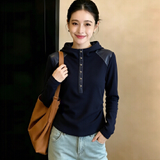 批发大码秋装新款休闲双面绒连帽卫衣女设计感小众显瘦长袖上衣打底衫
