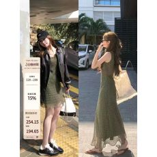 批发TMHSTUDIO法式复古波点<b class='q'>双层</b>蕾丝花边<b class='q'>背心</b>连衣裙子女无袖A字中长裙