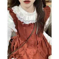 批发实拍甜美毛呢背心裙中长款毛球抽绳宽松方领无袖背带<b class='q'>连衣裙</b>