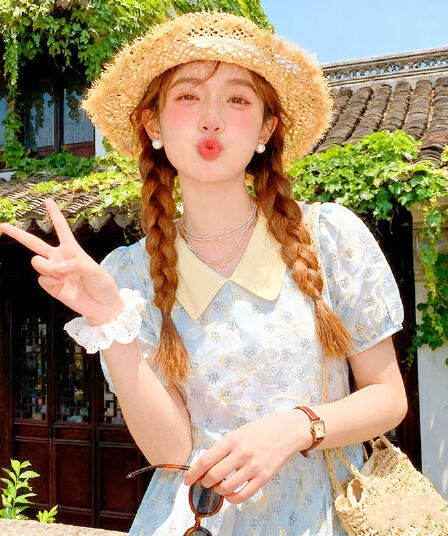 실사 귀여운 베이비 칼라 달콤함 자수 자카드 드레스 작은 청신 학원 치마 소녀 바람