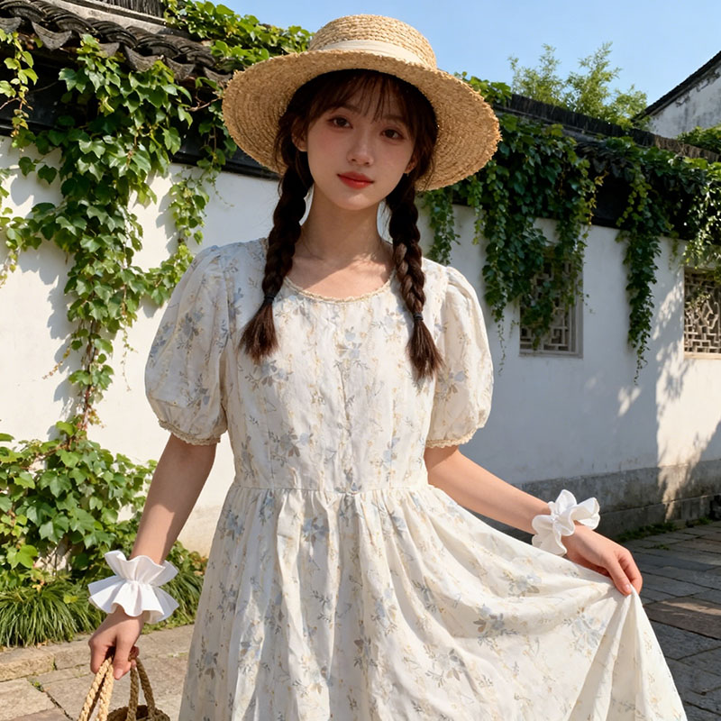 실사 레트로 레이스 레이스 자수 프린트 작은 청신 드레스 꽃무늬 달콤함 여름 치마