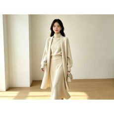 批发针织套装女秋冬高领毛衣半身<b class='q'>长裙</b>长款开衫外套气质温柔三件套