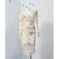 批发法式纯欲风气质网纱碎花连衣裙女<b class='q'>夏季</b>风情万种包臀显身材小妈<b class='q'>长裙</b>