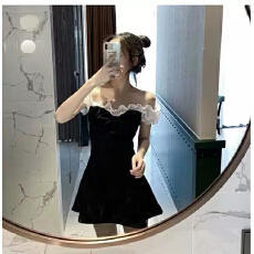 批发夏季法式气质连衣裙女2026新款小个子性感露肩超仙森系一字肩<b class='q'>短裙</b>