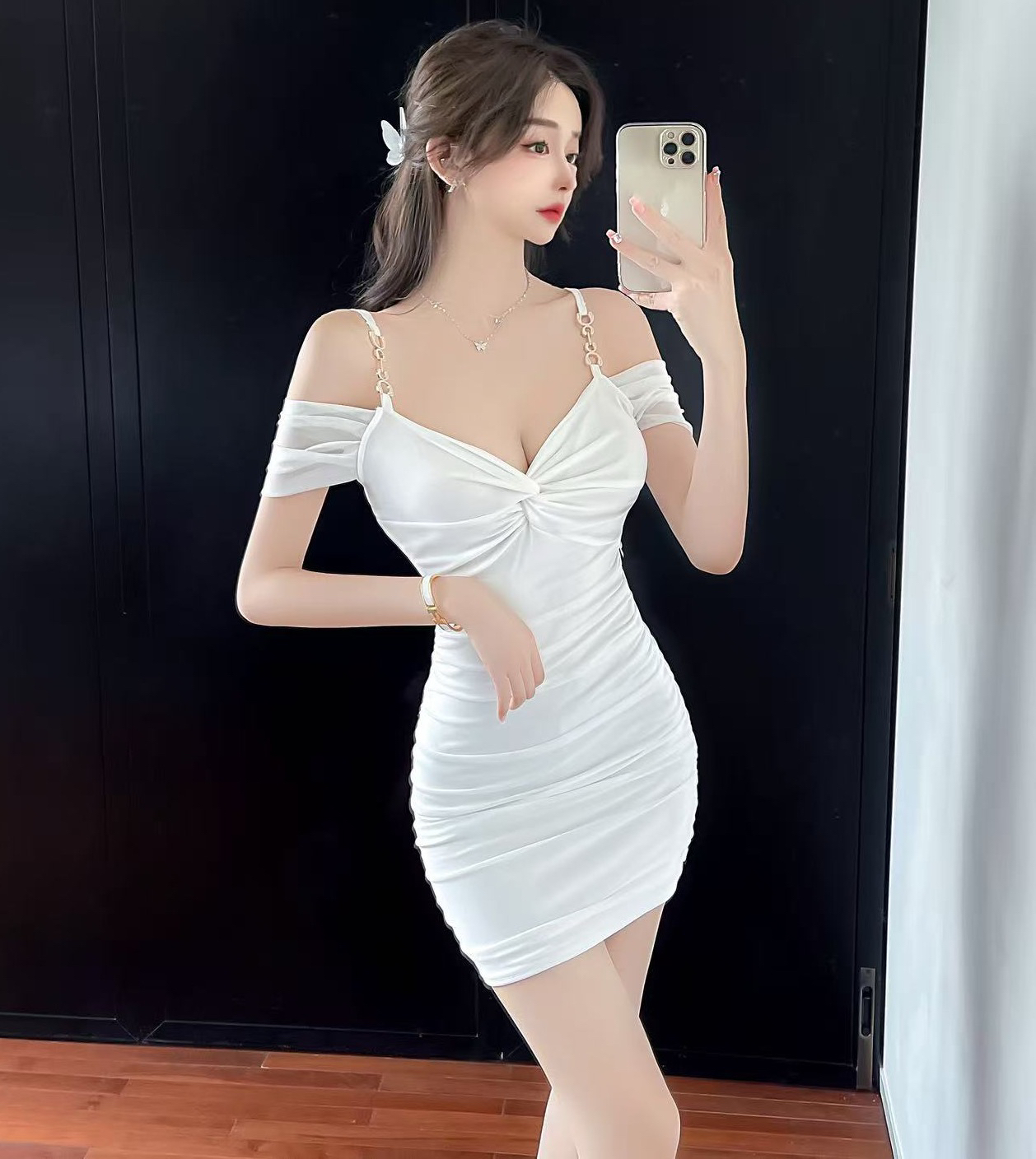 실사 핫걸 새로운 망사 치마 순수한 욕망 여성 드레스 여름 반팔 광장 칼라 주름 타이트 스커트 짧은 치마