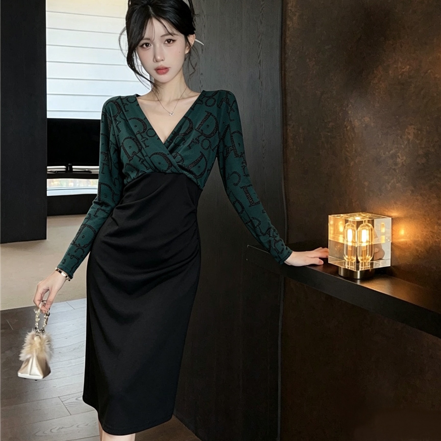 连衣裙女秋冬新款高端气质名媛拼接假两件修身包臀打裙 服裝批發女裝批發服飾貨源