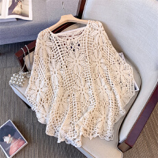 批发新款时尚圆领提花镂空针织衫女早春法式慵懒风洋气显瘦<b class='q'>罩衫</b>上衣潮