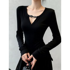 批发实拍纯欲辣妹性感v领上衣女秋冬卡其色磨毛<b class='q'>加绒</b><b class='q'>打底衫</b>内搭可外穿