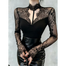 批发实拍法式<b class='q'>性感</b>辣妹<b class='q'>蕾丝</b>拼接露背短款打底衫女内搭秋冬修身挂脖上衣