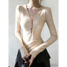 批发小众设计高级感轻奢超好看洋气时髦别致独特<b class='q'>气质</b>减龄百搭亮片<b class='q'>T</b><b class='q'>恤</b>