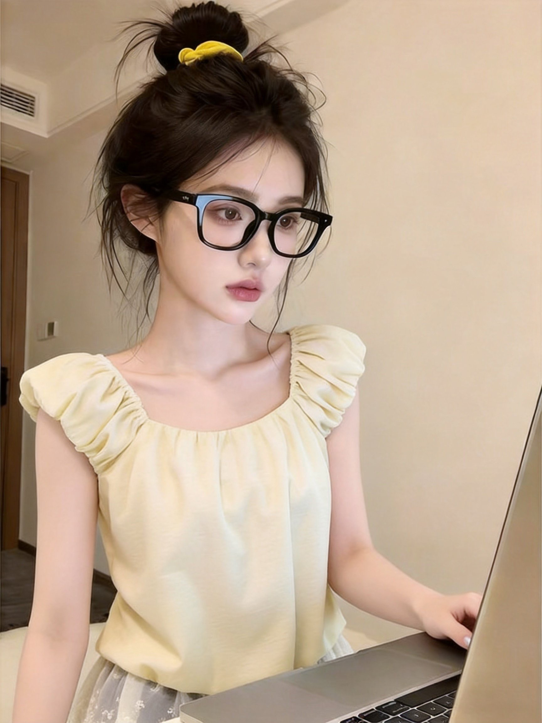 실사 디자인 센스 밑단 레이스 조각 캐미솔 달콤함 연령 감소 날다 소매 맨위