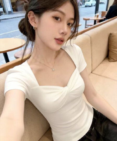 실사 순수한 욕망 절대적으로 미국 칼라 반팔 티셔츠 여성 핫걸 디자인 센스 작은 대중 허리 수축 슬림해 보이는 그레이트 봐. 의류 여름