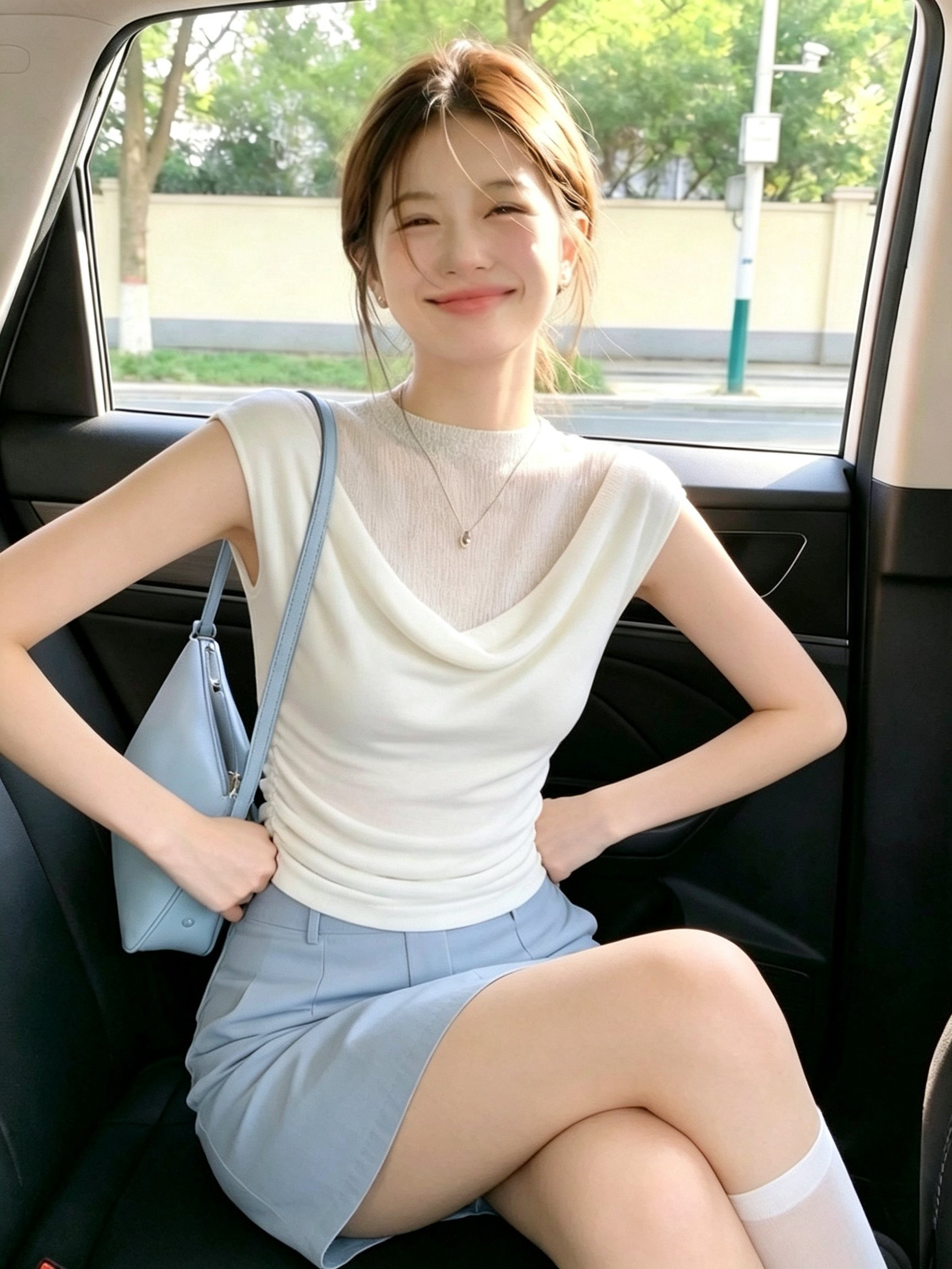 실사 프랑스식 흔들다 칼라 몸매 가꾸기 품격 니트 스웨터 여성 2026 신제품 봄 패치워크 페이크 레이어드 반팔 맨위