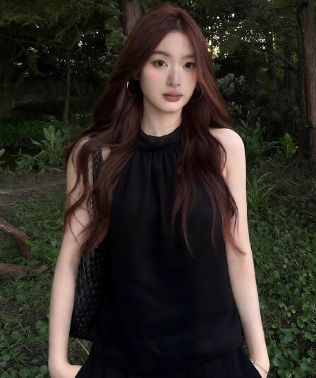 실사 검정색 리본 민소매 맨위 2026 새로운 여름 민소매 행침 목 맨위 여성