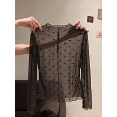 批发实拍【钻石小衫】两穿细闪弹力<b class='q'>网纱</b>爱心植绒显瘦女人打底T
