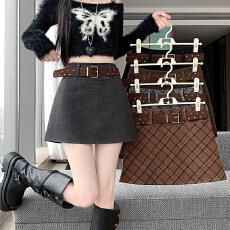 批发韩系格子2025毛呢半身裙短裙女秋冬季新款高腰显瘦冬季a字半裙