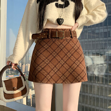 批发韩系格子2025毛呢半身裙短裙女秋冬季新款高腰显瘦冬季a字半裙
