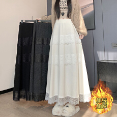 批发实拍2025冬新款网红羊绒毛呢半身裙气质蕾丝拼接中长裙加绒半身裙