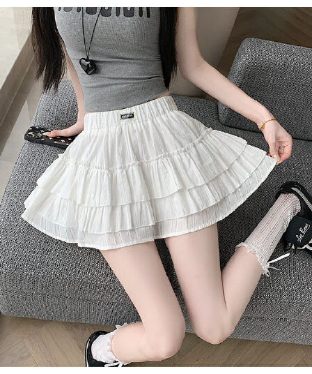 화이트 레이스 레이스 패치워크 케이크 드레스 다용도 허리밴드 반신 스커트 여름 한 마디 퍼프 스커트 캐주얼 미니 스커트