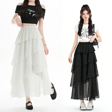 批发2026夏新款不规则拼接中长款荷叶边蛋糕半身裙女显瘦百搭A字<b class='q'>长裙</b>