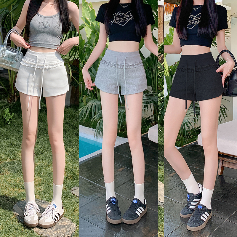 실사 미니멀리즘 펌프 로프 반바지 2026 여름 소녀 운송 동적 목이버섯 레이스 허리밴드 다용도 반바지
