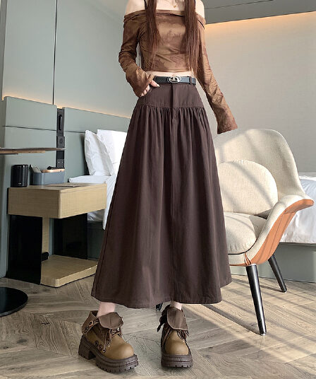 실사 연삭 털 워시 물 면 반신 스커트 여성 가을 겨울 2026 새로운 표지 넓적 다리 슬림해 보이는 한 마디 중간 길이 우산 치마 벨트 보내기