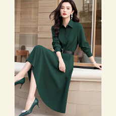 批发春季气场强大高端精致气质女神范高级感正式场合<b class='q'>绿色</b>收腰<b class='q'>连衣裙</b>子