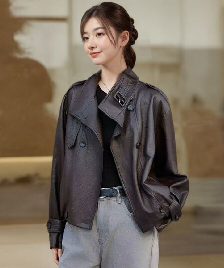 작은 가죽 재킷 재킷 여성 짧은 2026 가을 새로운 작은 키 스탠드 칼라 품격 차가운 바람의 소리 바람 레트로 가죽 자켓