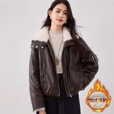 批发加绒加厚皮衣<b class='q'>外套</b>女冬季2025年新款高端气质休闲显瘦保暖夹克上衣