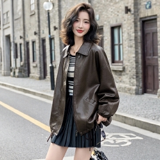 批发皮衣<b class='q'>外套</b>女中长款2026春秋新款韩系宽松休闲酷飒气质复古PU皮夹克